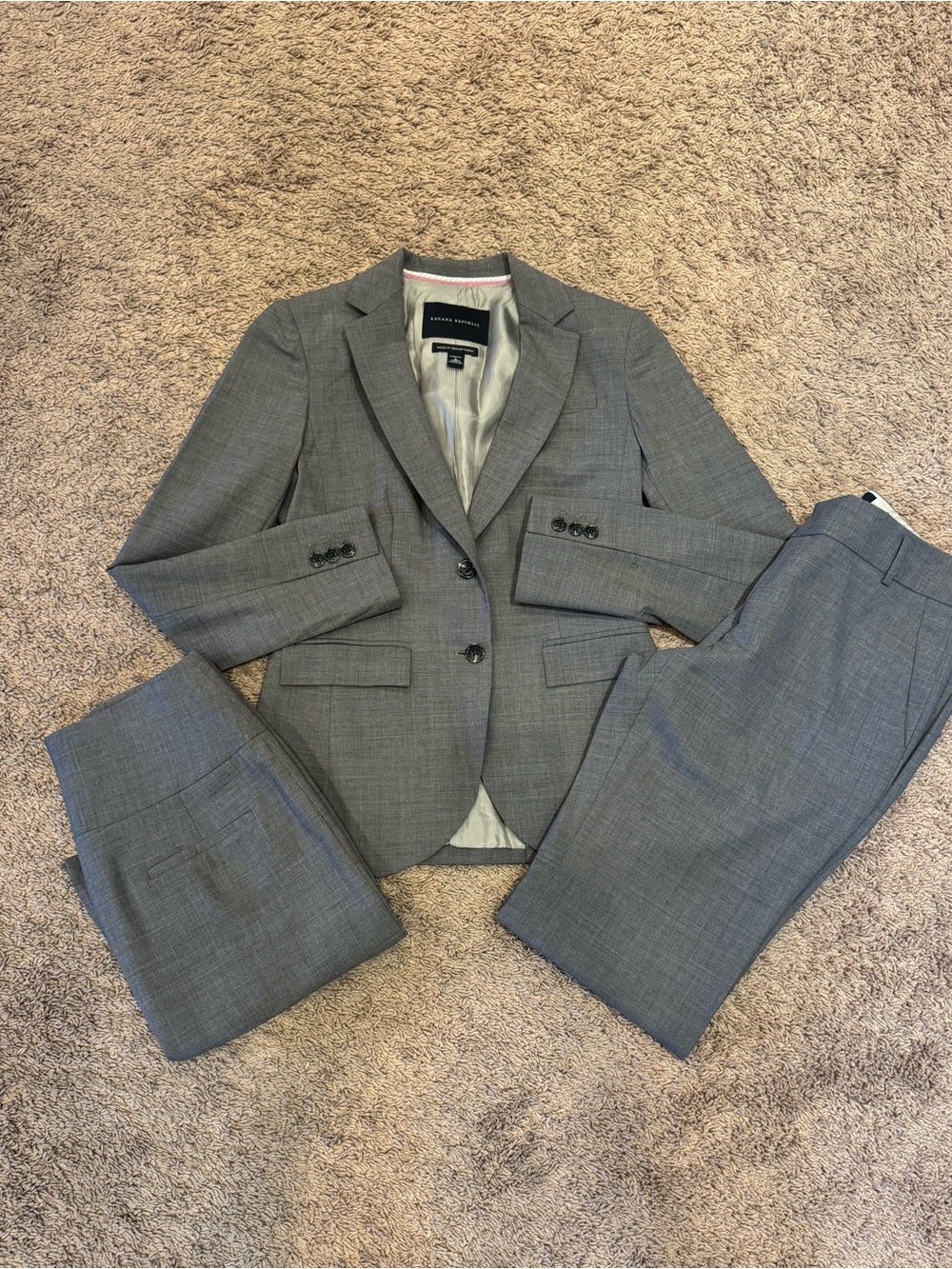 Banana Republic Gray Plaid Tailored Two-Button Blazer with Slacks & pencil skirt